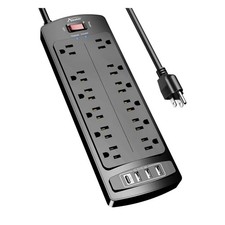 Power Strip, ALESTOR Surge Protector with 12 Outlets and 4 USB Ports, 6 Feet