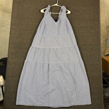 Old Navy Blue Gingham Tiered Maxi Dress Sleeveless V-Neck Ruffle Tie Back NEW