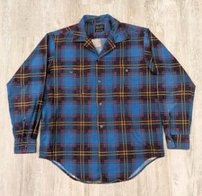 Vintage 70s Sears Perma Prest Flannel Shirt Men's Medium Blue Plaid Gorpcore