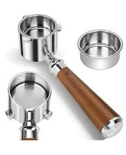 51mm Bottomless Portafilter, 3 Ears, Walnut Handle, De'Longhi Compatible