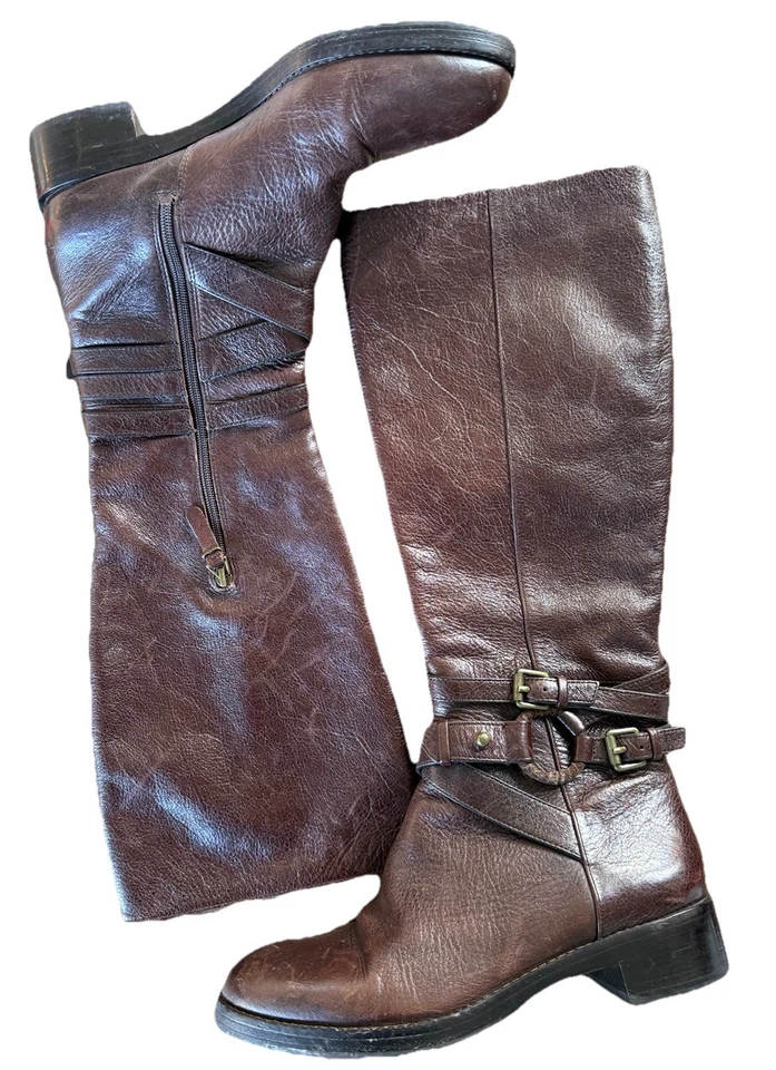 Botas de montar de cuero 5,5 Via Spiga Gabrielle para mujer marrón cremallera lateral Foto 2 de 4