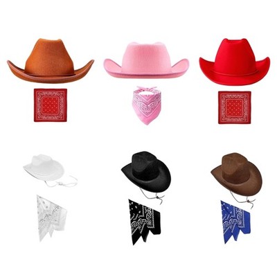 Multipurpose Cowboy Costume Hat Neckwear Set For Themed Parties And Games