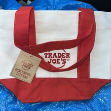 Limited TRADER JOE'S Mini Micro Canvas Tote Bag Holiday Red Christmas