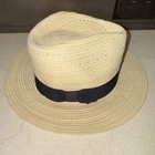Banana Republic Straw Fedora Wide Brim Beige/Black Band One Size Women — photo 2