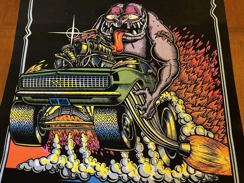 复古 20 世纪 70 年代原版黑光迷幻海报 Ed Roth Rat Fink Monster — 第 4/4 张图片