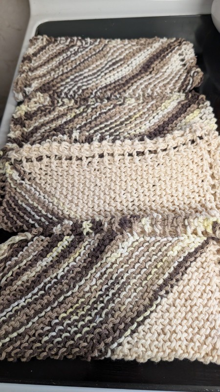 Hand Knitted Dish Cloths (4) Brown Tones 100% Cotton