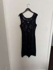Women s Black Flapper Dress with Beading and Fringe Size Medium