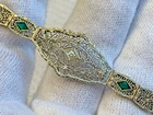 Vtg 10K White Gold Art Deco Bracelet 7.63g Jewelry 6.5" Emerald Color *READ*