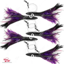 5pcs Fish WOW! 6" Fishing Tuna Clone Feather Rigged Trolling 3oz lures Purple