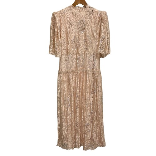Vintage 1990s Rina di’Montella Silk Lace Overlay Beaded Dress Size 8 Nude Pink - Picture 2 of 17