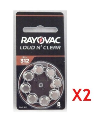 8pk (X2) - Rayovac Size 312 Loud N Clear Hearing Aid Batteries - Jan 2026