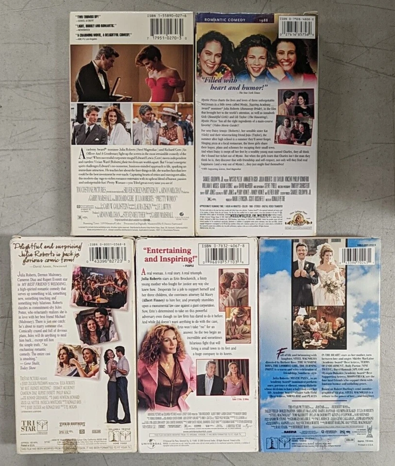 VHS Set Of Julia Roberts Pretty Woman Mystic Pizza My Best Friends Wedding St X5 Foto 2 de 4