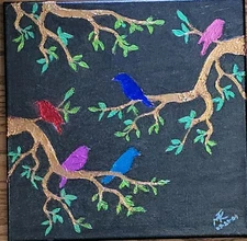 Original Hand-painted Acrylic Painting With Color Gold Leaf On 12x12 Canvas