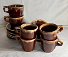 6 Hull Brown Drip Mugs And Saucers