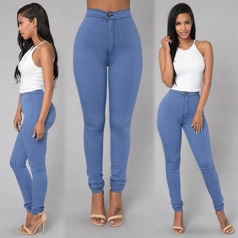 Sexy Women High Waist Pants Stretch Skinny Pencil Tight Jeans Slim Trousers  B