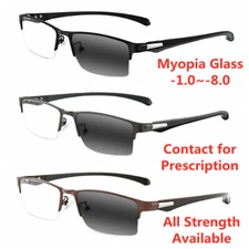 Men Women's Business Half Rim Photochromic Nearsighted Minus Eyeglass -1.0~-8.0
