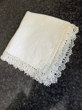Vintage Cotton White Handmade Circle Tatting Edges Handkerchief Finished Edges
