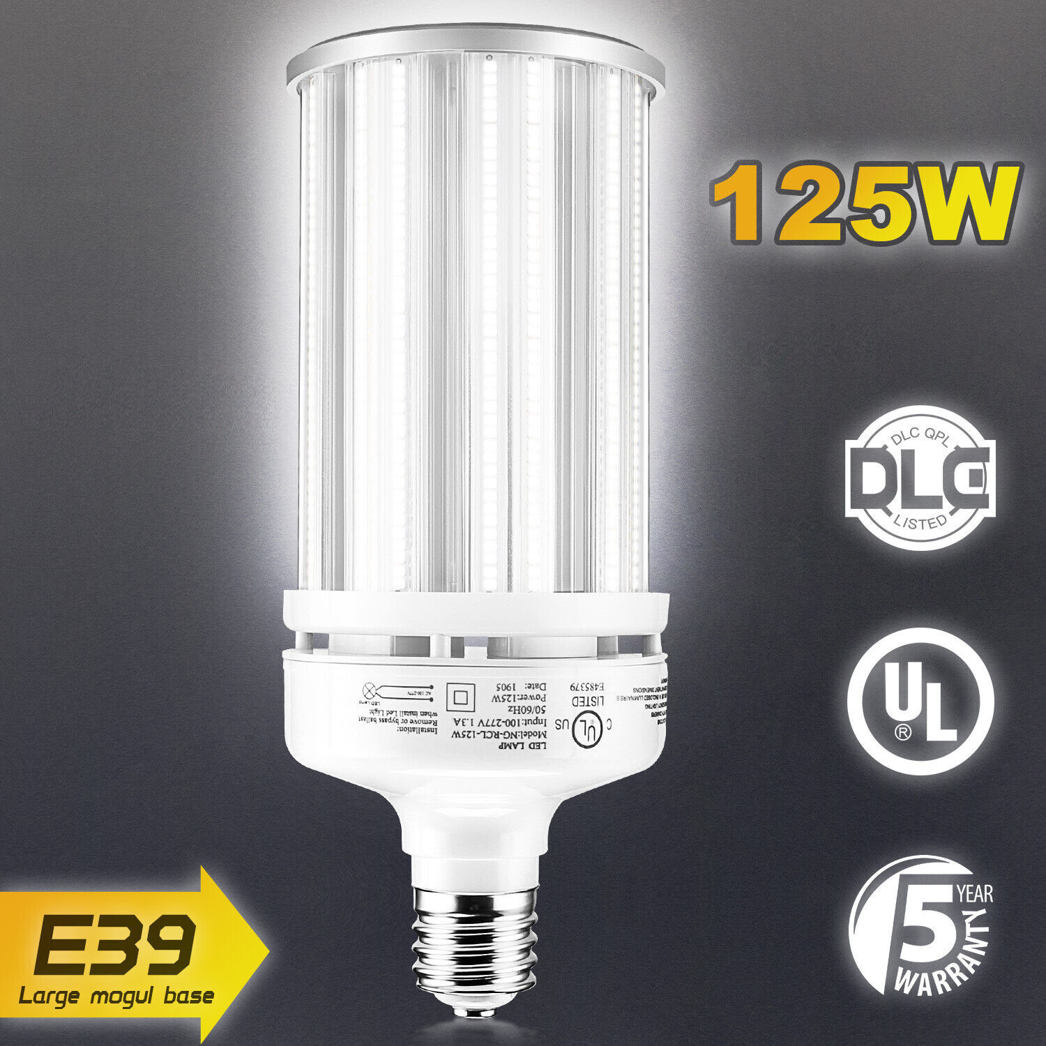 125W LED Corn Bulb 5000K E39 Mogul Base for Warehouse Garage Workshop