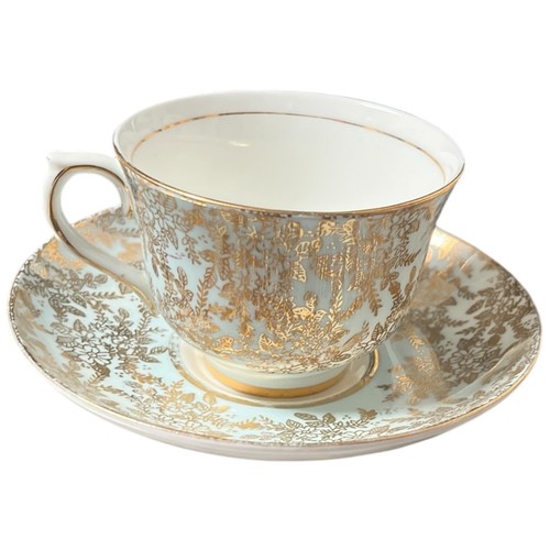 Vintage Clocough England Bone China Cup & Saucer Set Blue Gold Trim