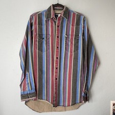 Vintage 90s Wrangler Brushpopper Striped Western Shirt 15-34 X-Long Tails