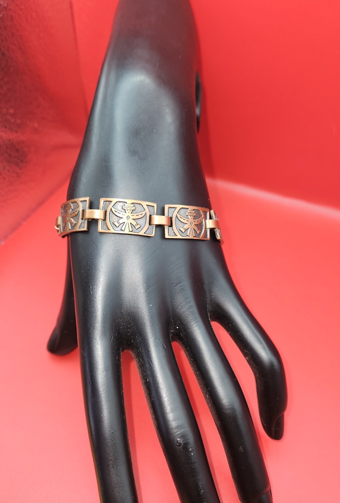 Vintage Solid Copper Southwest Link Panel Bracele… - image 3