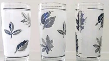 Vintage Libbey Silver Leaf  Frosted Small Juice Glasses, Set Of 3