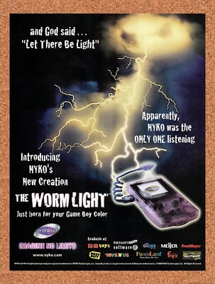 1998 Nyko Game Boy Color Worm Light Original Advertisement / Retro Wall Art v5