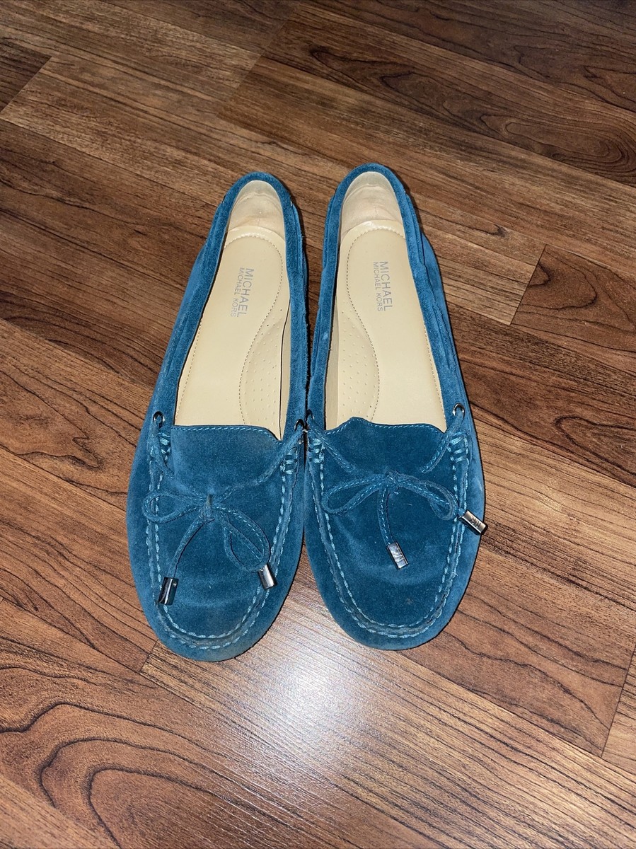Michael Kors Daisy Moccasins Moc Blue Teal Suede Loafers Size