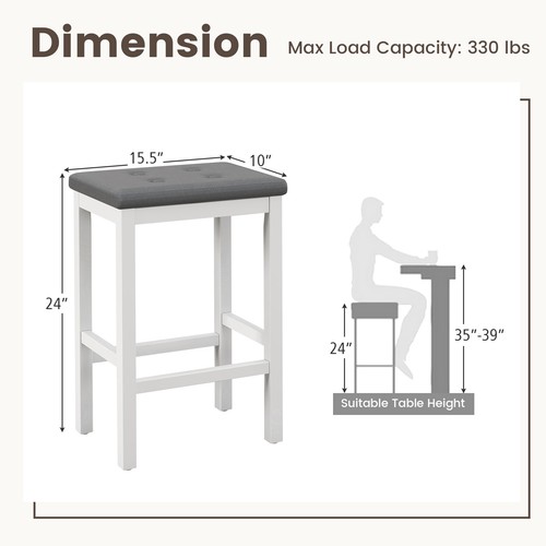 Set of 2 Rubber Wood Bar Stools 24" Counter Height Stool w/Padded Seat, Footrest - Picture 2 of 8