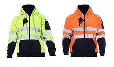 Hi Viz Vis High Visibility Long Sleeves Full Zip Up Hoodie Mens Safety Jumper