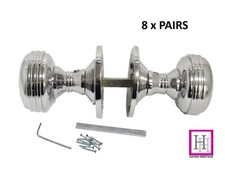 DOOR KNOBS SPRUNG Polished Chrome MORTICE REEDED Round Internal Handle 1-10 sets