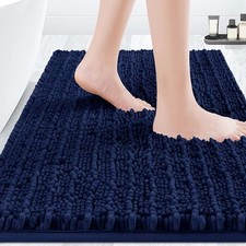 Chenille Bath Mat 20x32 in Navy Blue Bathroom Rug Non Slip Absorbent Washable