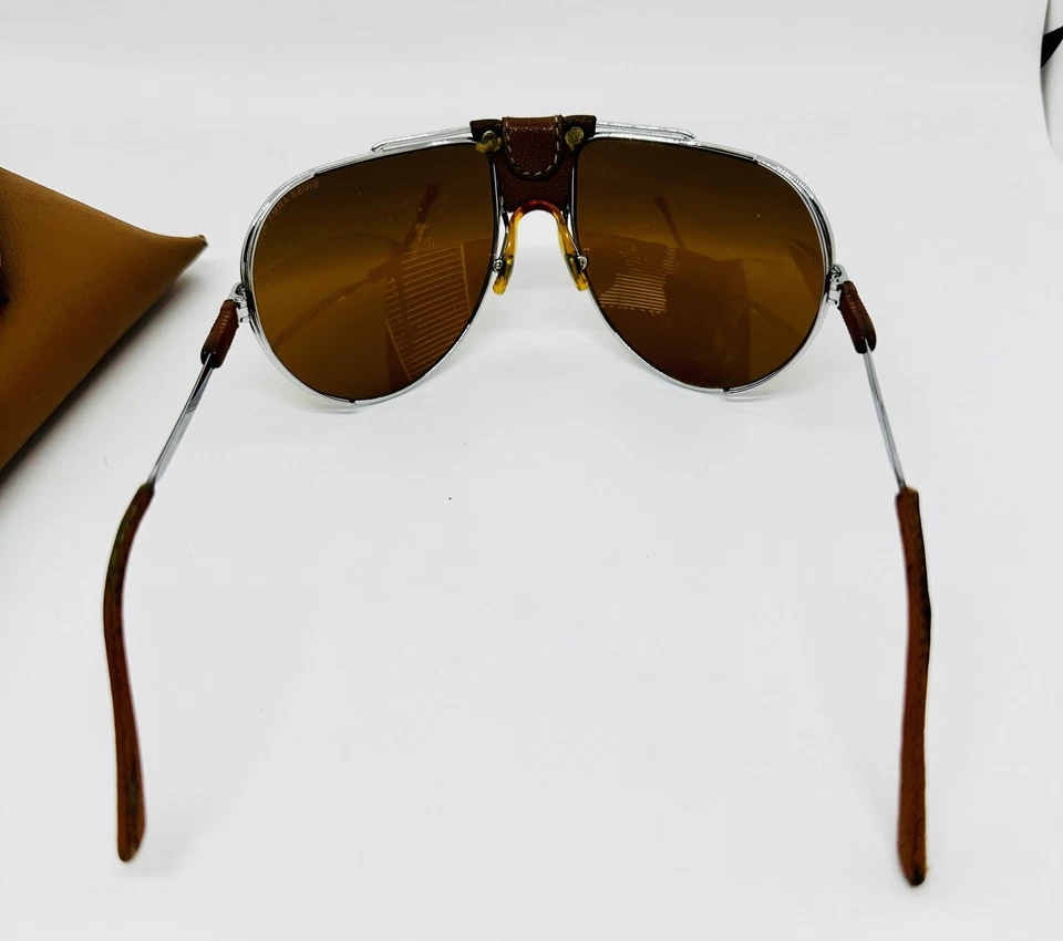 Vintage Swiss Army Silver 4000 Aviator Sunglasses Leather Accents 1980’s - Image 4 of 4