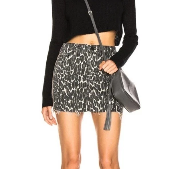 Mother Superior Denim Skirt UK 12 Vagabond Mini Fray Greyscale Leopard Mobwife - Image 2 of 4