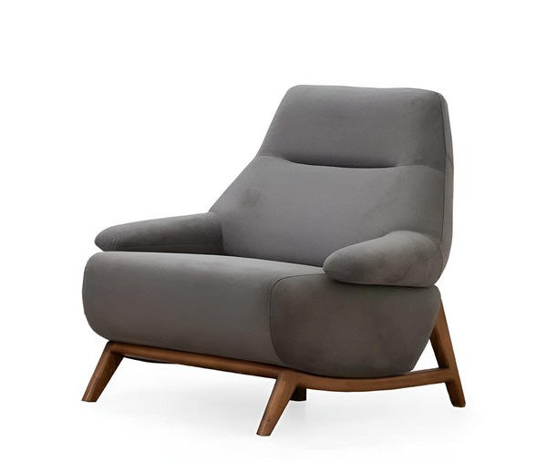 Eleganter Sessel In Grau Mit Modernem Design Und Holzbeinen-image