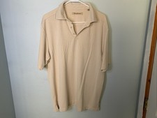 Tommy Bahama Shirt Mens LARGE beige Short Sleeve Polo cotton Collared Size L