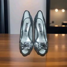 Nina New York Peep Toe Heels Sequin Sparkle Black Silver     6.5 Stiletto