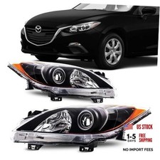 Headlights Assembly Compatible with Black Housing Clear Lens Amber Reflector
