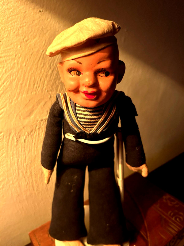 1940's FRENCH SAILOR DOLL ALL ORIGINAL art nouveau 12' TALL w/STAND V.G.