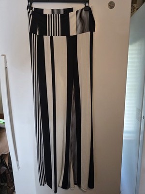 Pretty Young Thing Black White Striped Palazzo Pants Wide Leg Stretch M PYT
