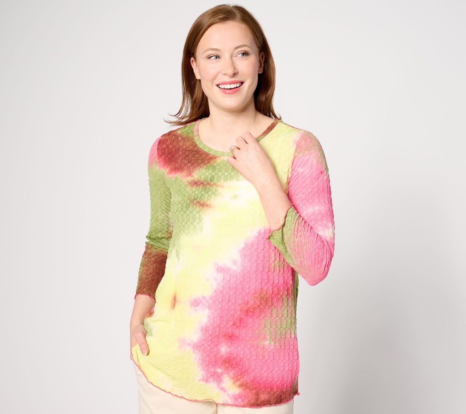 French Knot Women's Top Sz M Printed Scoop Neck Pink A638926