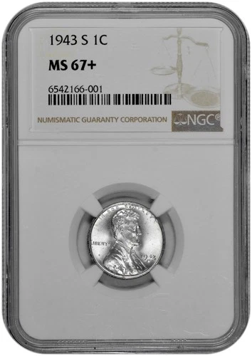 1943 S 1c Lincoln Steel Wheat Cent NGC Graded MS 67 +