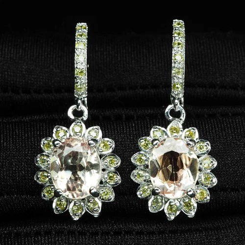 Entrancing Peach Sapphire Oval 4.70Ct 925 Sterling Silver White Gold Earrings