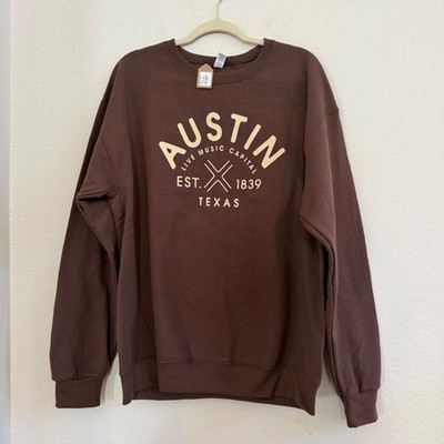 Austin Texas Live Music Capital Brown Graphic Crewneck Sweatshirt Large NEW