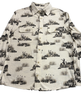ROWM Lodge Collection Button Up Shirt Mens Medium Deer Fox Bear NWT Cotton NWT