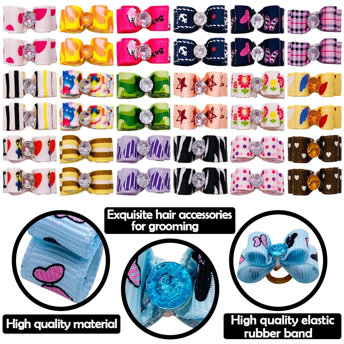 PET SHOW 0.98inch0.39inch Tiny Small Dogs Hair Bows with Rubber Bands Ribbon