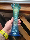 Super Pretty Sapphire Northwood Carnival Glass Diamond Point Vase