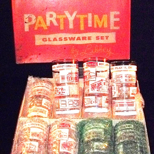 8 Vintage Coca-Cola   Glasses Party Time set by Libby Glass   16.Oz 1960s