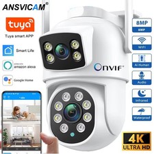 Tuya 4K 8MP Outdoor Security Camera WIFI Dual Lens Screen Color Night Vision Cam