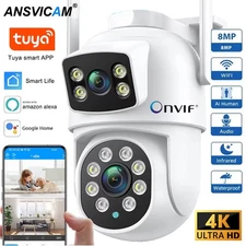 Tuya 4K 8MP Outdoor Security Camera WIFI Dual Lens Screen Color Night Vision Cam